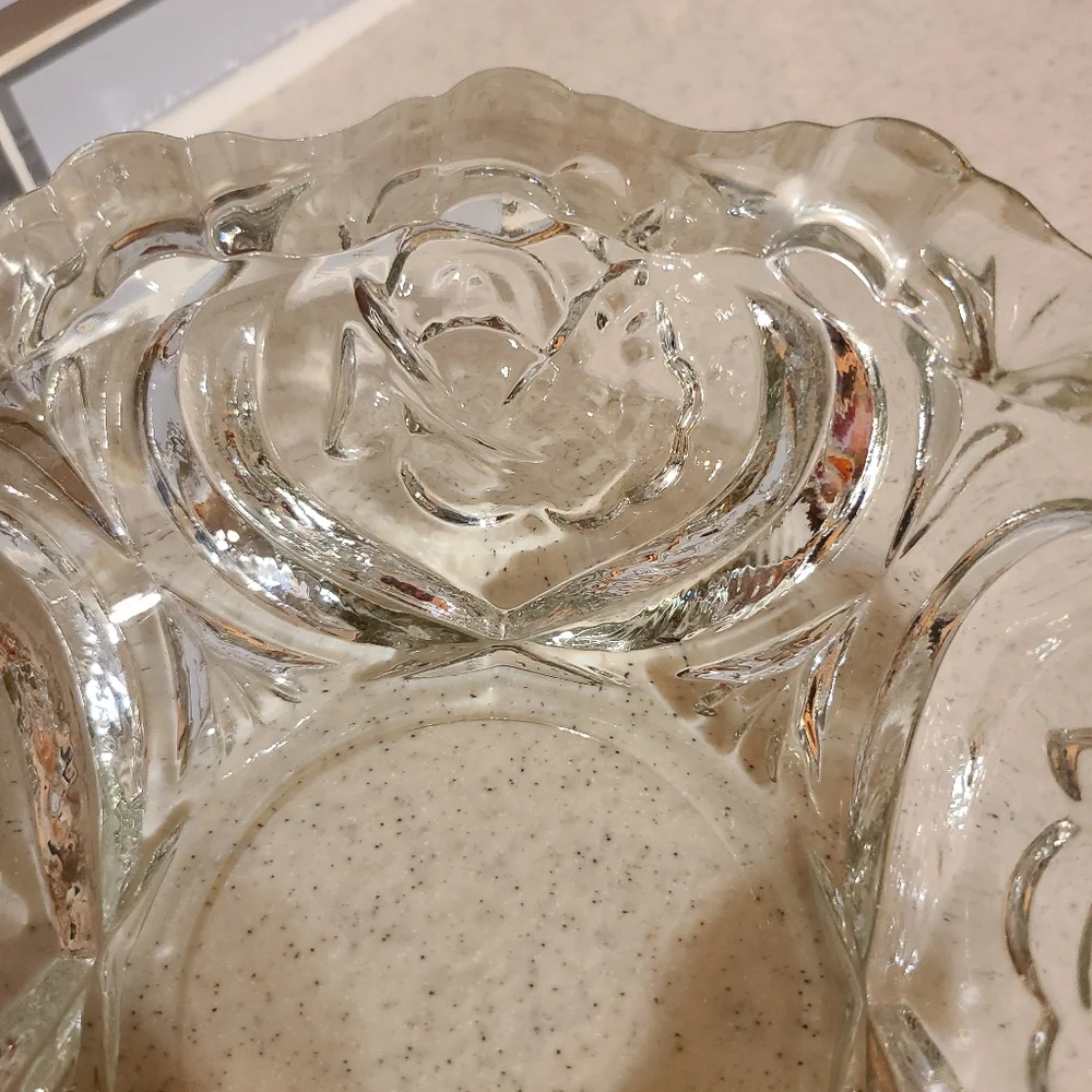 Elegant Clear Glass Candy Dish/ashtray with Floral Rose Design